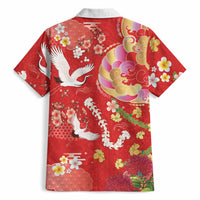 Hawaiian and Japanese Culture Together Hawaiian Shirt Kakau Tribal Pattern and Irezumi Art Red Color