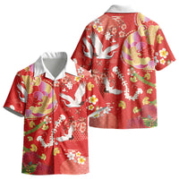 Hawaiian and Japanese Culture Together Kid Hawaiian Shirt Kakau Tribal Pattern and Irezumi Art Red Color