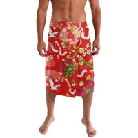 Hawaiian and Japanese Culture Together Lavalava Kakau Tribal Pattern and Irezumi Art Red Color
