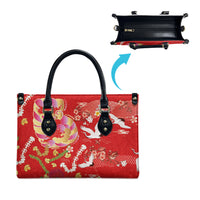 Hawaiian and Japanese Culture Together Leather Bag Kakau Tribal Pattern and Irezumi Art Red Color