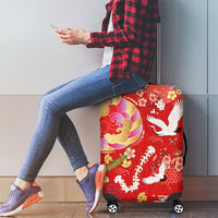Hawaiian and Japanese Culture Together Luggage Cover Kakau Tribal Pattern and Irezumi Art Red Color
