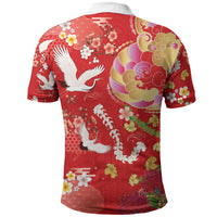 Hawaiian and Japanese Culture Together Polo Shirt Kakau Tribal Pattern and Irezumi Art Red Color