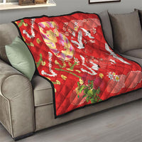Hawaiian and Japanese Culture Together Quilt Kakau Tribal Pattern and Irezumi Art Red Color