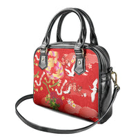 Hawaiian and Japanese Culture Together Shoulder Handbag Kakau Tribal Pattern and Irezumi Art Red Color