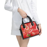 Hawaiian and Japanese Culture Together Shoulder Handbag Kakau Tribal Pattern and Irezumi Art Red Color