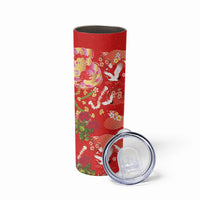 Hawaiian and Japanese Culture Together Skinny Tumbler Kakau Tribal Pattern and Irezumi Art Red Color