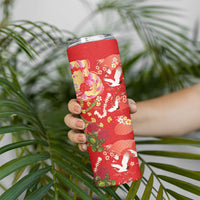 Hawaiian and Japanese Culture Together Skinny Tumbler Kakau Tribal Pattern and Irezumi Art Red Color