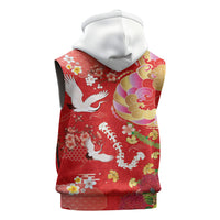 Hawaiian and Japanese Culture Together Sleeveless Zip Hoodie Kakau Tribal Pattern and Irezumi Art Red Color