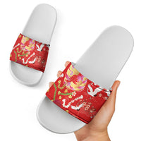 Hawaiian and Japanese Culture Together Slide Sandals Kakau Tribal Pattern and Irezumi Art Red Color