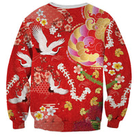 Hawaiian and Japanese Culture Together Sweatshirt Kakau Tribal Pattern and Irezumi Art Red Color