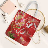 Hawaiian and Japanese Culture Together Tote Bag Kakau Tribal Pattern and Irezumi Art Red Color