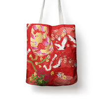 Hawaiian and Japanese Culture Together Tote Bag Kakau Tribal Pattern and Irezumi Art Red Color