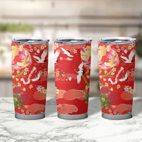 Hawaiian and Japanese Culture Together Tumbler Cup Kakau Tribal Pattern and Irezumi Art Red Color
