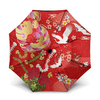 Hawaiian and Japanese Culture Together Umbrella Kakau Tribal Pattern and Irezumi Art Red Color