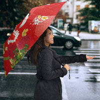 Hawaiian and Japanese Culture Together Umbrella Kakau Tribal Pattern and Irezumi Art Red Color
