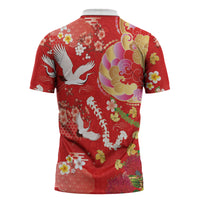 Hawaiian and Japanese Culture Together Zipper Polo Shirt Kakau Tribal Pattern and Irezumi Art Red Color LT03 - Polynesian Pride