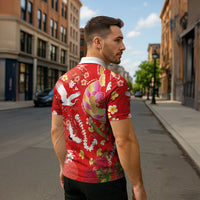 Hawaiian and Japanese Culture Together Zipper Polo Shirt Kakau Tribal Pattern and Irezumi Art Red Color LT03 - Polynesian Pride