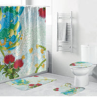 Japanese and Hawaiian Culture Fusion Bathroom Set Irezumi with Turtles and Lei Kakau Pattern Fresh Vibe