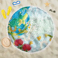 Japanese and Hawaiian Culture Fusion Beach Blanket Irezumi with Turtles and Lei Kakau Pattern Fresh Vibe