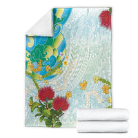 Japanese and Hawaiian Culture Fusion Blanket Irezumi with Turtles and Lei Kakau Pattern Fresh Vibe