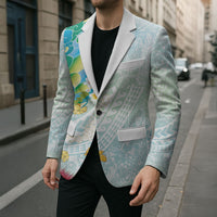 Japanese and Hawaiian Culture Fusion Blazer Irezumi with Turtles and Lei Kakau Pattern Fresh Vibe