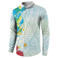 Japanese and Hawaiian Culture Fusion Button Sweatshirt Irezumi with Turtles and Lei Kakau Pattern Fresh Vibe