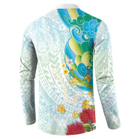 Japanese and Hawaiian Culture Fusion Button Sweatshirt Irezumi with Turtles and Lei Kakau Pattern Fresh Vibe