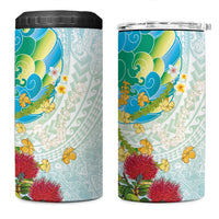 Japanese and Hawaiian Culture Fusion 4 in 1 Can Cooler Tumbler Irezumi with Turtles and Lei Kakau Pattern Fresh Vibe