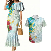 Japanese and Hawaiian Culture Fusion Couples Matching Mermaid Dress and Hawaiian Shirt Irezumi with Turtles and Lei Kakau Pattern Fresh Vibe