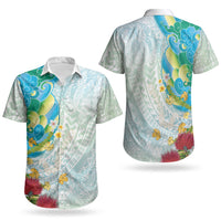 Japanese and Hawaiian Culture Fusion Couples Matching Puletasi and Hawaiian Shirt Irezumi with Turtles and Lei Kakau Pattern Fresh Vibe