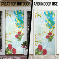 Japanese and Hawaiian Culture Fusion Door Cover Irezumi with Turtles and Lei Kakau Pattern Fresh Vibe
