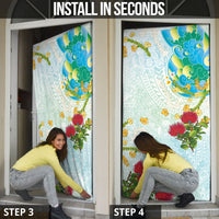 Japanese and Hawaiian Culture Fusion Door Cover Irezumi with Turtles and Lei Kakau Pattern Fresh Vibe