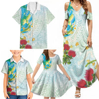 Japanese and Hawaiian Culture Fusion Family Matching Summer Maxi Dress and Hawaiian Shirt Irezumi with Turtles and Lei Kakau Pattern Fresh Vibe