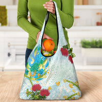 Japanese and Hawaiian Culture Fusion Grocery Bag Irezumi with Turtles and Lei Kakau Pattern Fresh Vibe