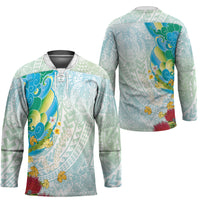 Japanese and Hawaiian Culture Fusion Hockey Jersey Irezumi with Turtles and Lei Kakau Pattern Fresh Vibe