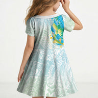 Japanese and Hawaiian Culture Fusion Kid Short Sleeve Dress Irezumi with Turtles and Lei Kakau Pattern Fresh Vibe