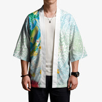 Japanese and Hawaiian Culture Fusion Kimono Irezumi with Turtles and Lei Kakau Pattern Fresh Vibe