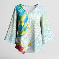Japanese and Hawaiian Culture Fusion Kimono Sleeve Blouse Irezumi with Turtles and Lei Kakau Pattern Fresh Vibe
