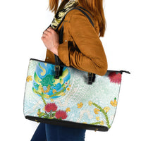Japanese and Hawaiian Culture Fusion Leather Tote Bag Irezumi with Turtles and Lei Kakau Pattern Fresh Vibe