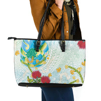 Japanese and Hawaiian Culture Fusion Leather Tote Bag Irezumi with Turtles and Lei Kakau Pattern Fresh Vibe