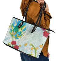 Japanese and Hawaiian Culture Fusion Leather Tote Bag Irezumi with Turtles and Lei Kakau Pattern Fresh Vibe