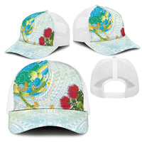 Japanese and Hawaiian Culture Fusion Mesh Trucker Cap Irezumi with Turtles and Lei Kakau Pattern Fresh Vibe