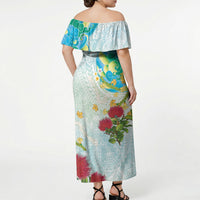 Japanese and Hawaiian Culture Fusion Off Shoulder Maxi Dress Irezumi with Turtles and Lei Kakau Pattern Fresh Vibe