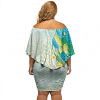 Japanese and Hawaiian Culture Fusion Off Shoulder Short Dress Irezumi with Turtles and Lei Kakau Pattern Fresh Vibe