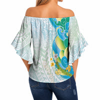 Japanese and Hawaiian Culture Fusion Off Shoulder Wrap Waist Top Irezumi with Turtles and Lei Kakau Pattern Fresh Vibe