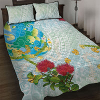 Japanese and Hawaiian Culture Fusion Quilt Bed Set Irezumi with Turtles and Lei Kakau Pattern Fresh Vibe