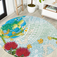 Japanese and Hawaiian Culture Fusion Round Carpet Irezumi with Turtles and Lei Kakau Pattern Fresh Vibe