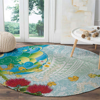 Japanese and Hawaiian Culture Fusion Round Carpet Irezumi with Turtles and Lei Kakau Pattern Fresh Vibe