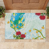 Japanese and Hawaiian Culture Fusion Rubber Doormat Irezumi with Turtles and Lei Kakau Pattern Fresh Vibe