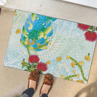 Japanese and Hawaiian Culture Fusion Rubber Doormat Irezumi with Turtles and Lei Kakau Pattern Fresh Vibe